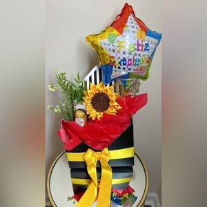 Festive Gift Box with Sunflower and Balloon